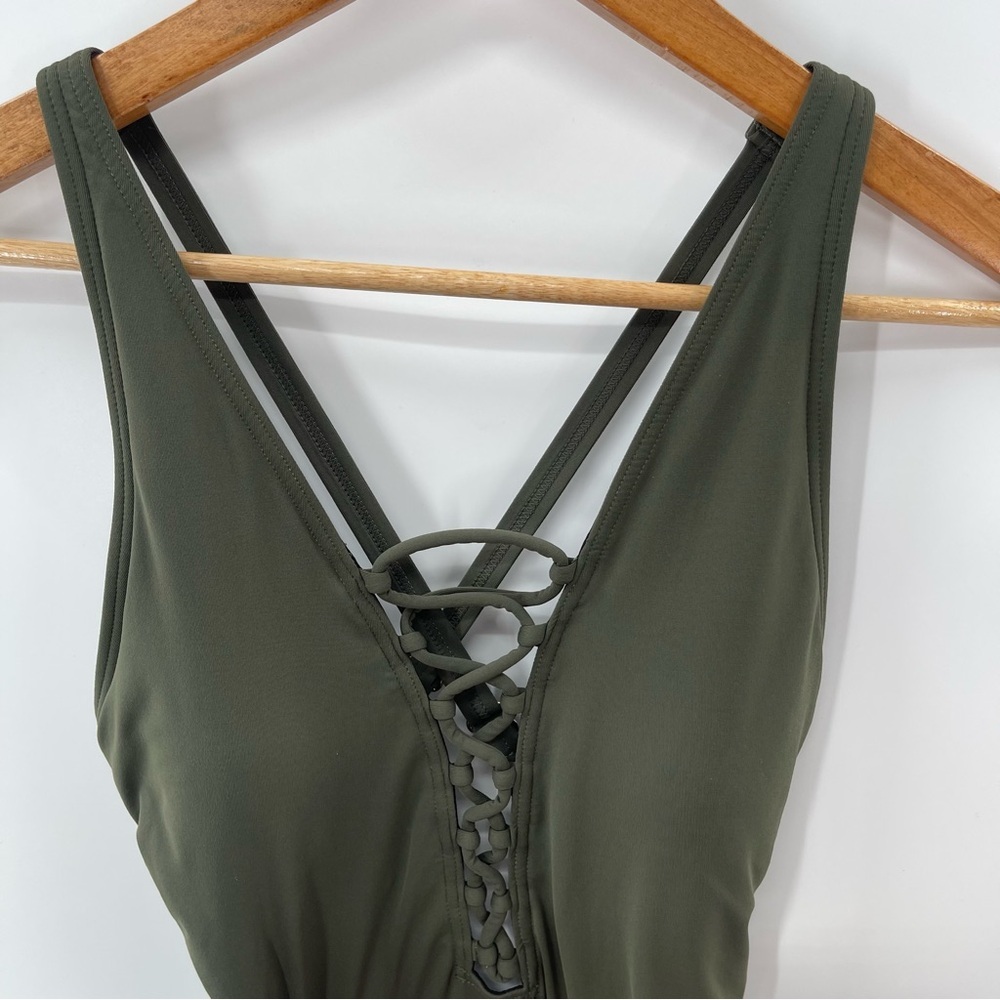 MICHAEL Michael Kors Lace Up Olive One Piece Swimsuit Size 6 - Picture 3 of 10
